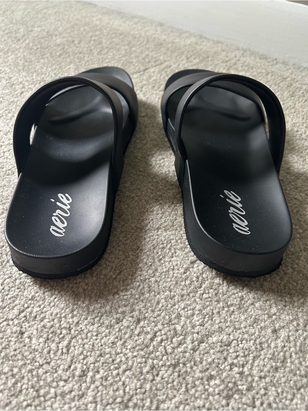 aerie Black Double-Strap Slide Sandals - Picture 4 of 4